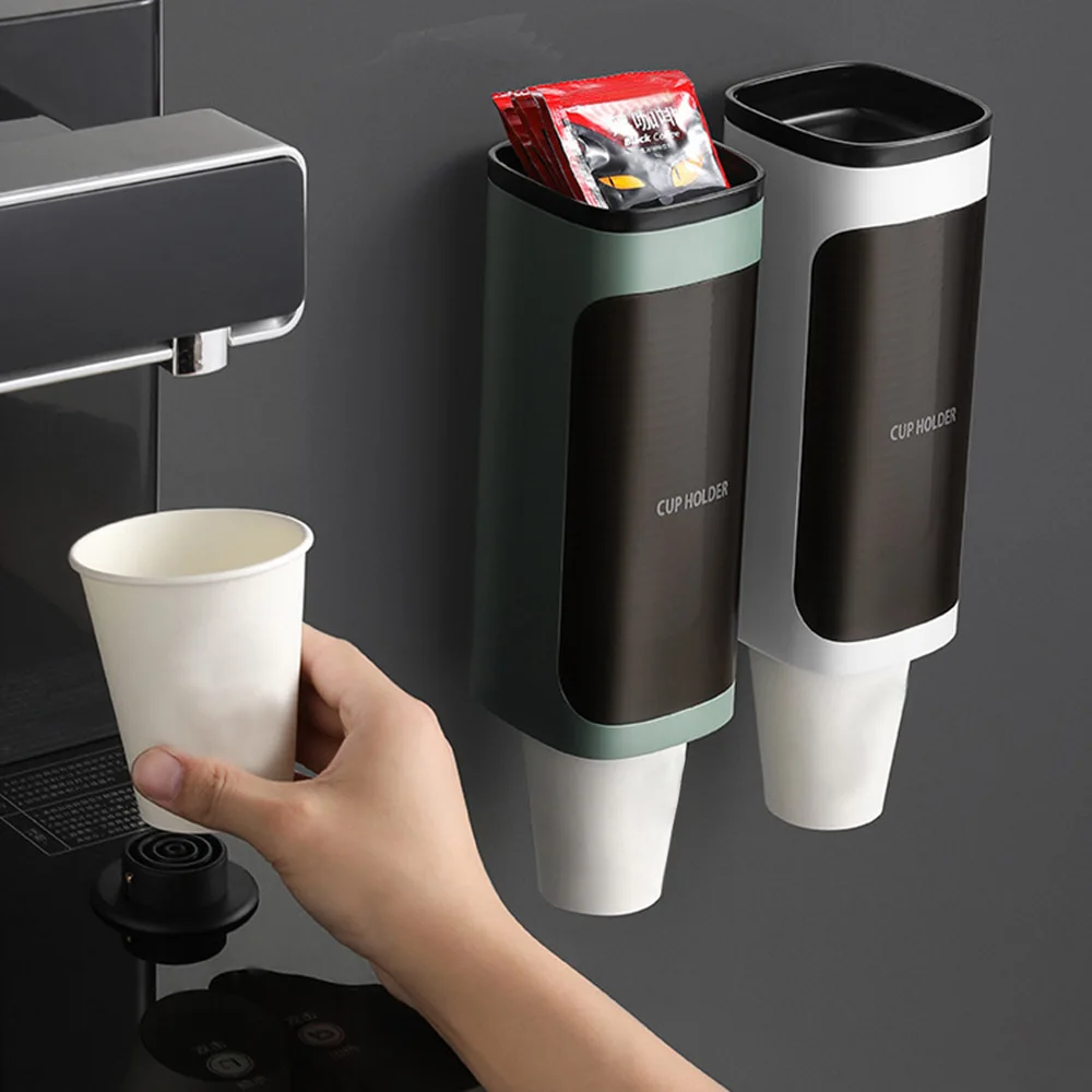 

Disposable Cup Holder of water dispenser Plastic Punch Free Wall Mounted Paper Cup Distributor Rack for Office