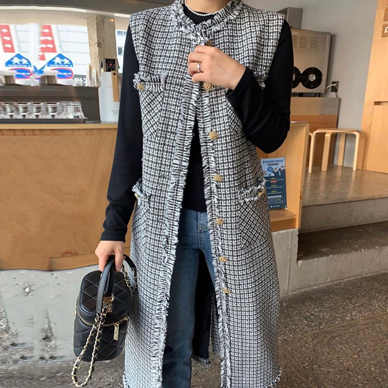 ZCSMLL Корейская шикарная осенне зимняя Ретро однобортная куртка с круглым вырезом