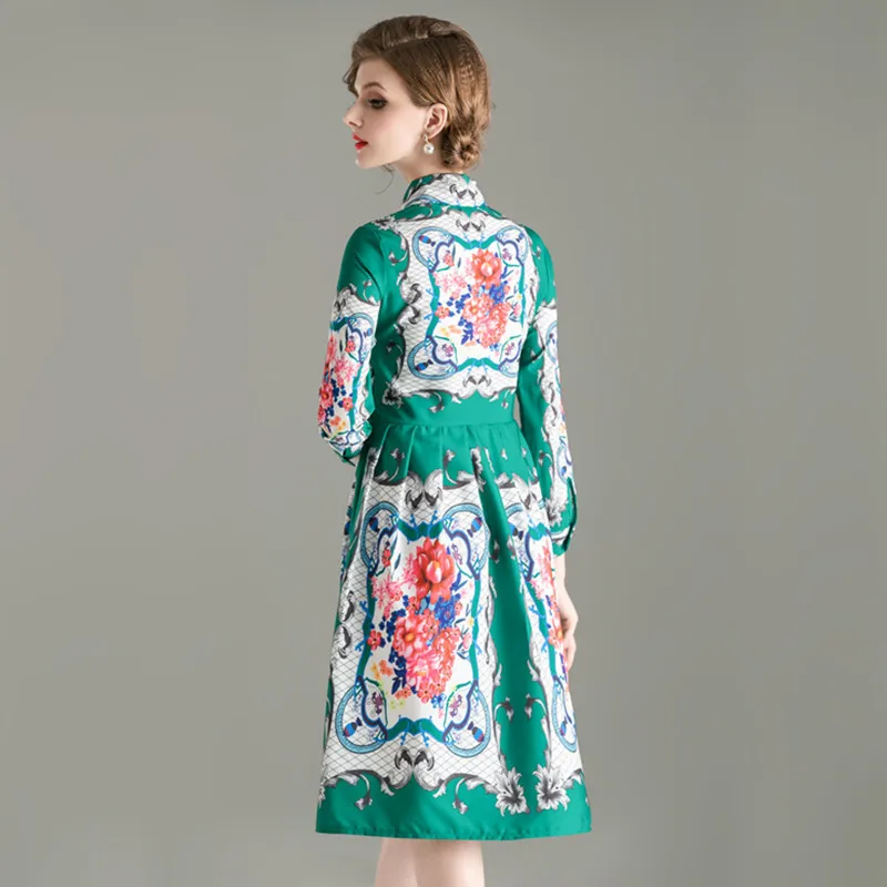

Euramerican Autumn Women Cotton Dress Vestidos Lady Vintage Long Sleeve Floral Print Dresses Elegant Shirt Slim Ladies Dresses