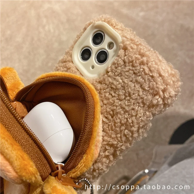 

GESCAS Phone Case 2021 New Lovely Toast Coin Purse For Phone 7/8 Plus/x/xs/xr/xs Max/11pro Max/12 Pro Max Plush Phone Case