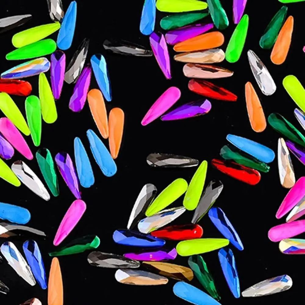 

100pcs Nail Decor Rhinestones Eye Shape Crystal AB Flat Back Nail Art Decoration DIY Tool