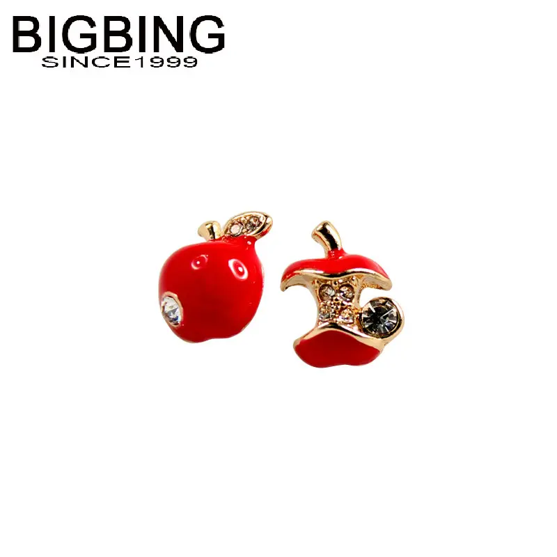 Женские серьги гвоздики R148 BIGBING золотисто красные с кристаллами в форме яблока