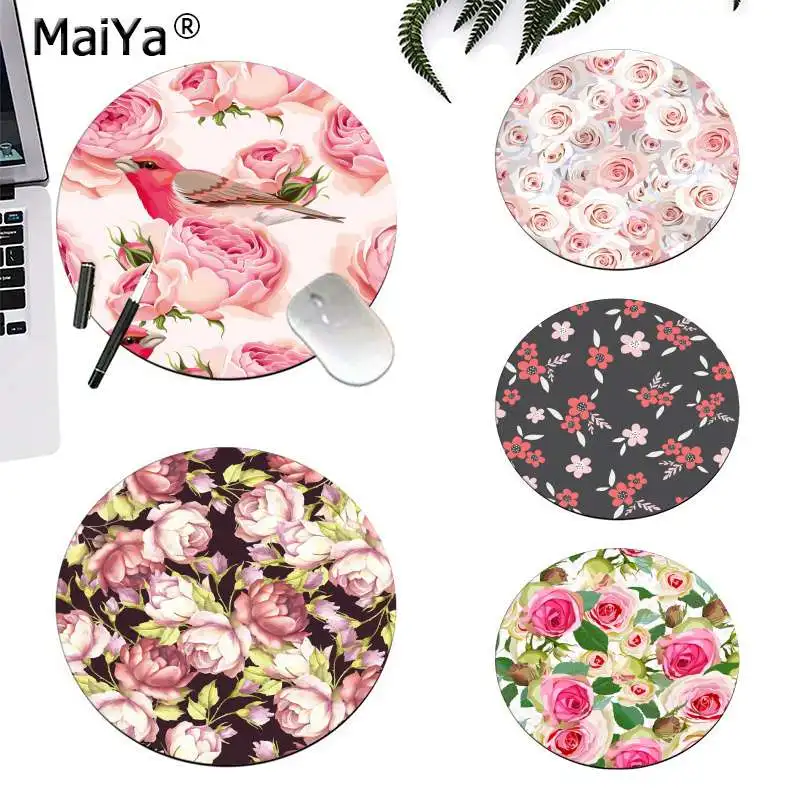 

MaiYa In Stocked Pink Red Rose Bloom Computer Gaming round Mousemats Anti-Slip Laptop PC Mice Pad Mat gaming Mousepad