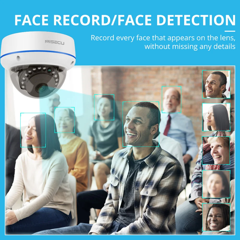 MISECU H.265 16CH 5MP POE NVR Kit AI Camera распознавание лица аудио купольная комнатная