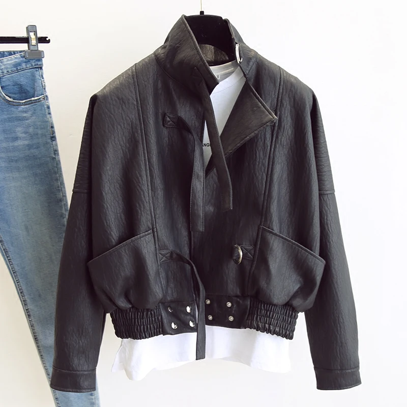 Fitaylor Harajuku куртка из искусственной кожи с рукавами летучая мышь свободное