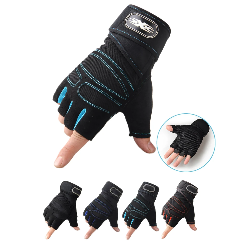 

Men Gym Gloves Half Finger Cycling Gloves Pro Fitness Weight Lifting Body Building Training Sports Exercise Workout Bike Gloves