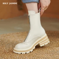 new genuine leather boots zip platform ankle boots women shoes autumn winter ladies western boots fashion shoes platform boots