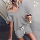 Комплект одежды для сна на завязках, женская летняя Пижама с коротким рукавом, домашняя одежда для сна, домашний костюм из двух предметов, свободная Пижама