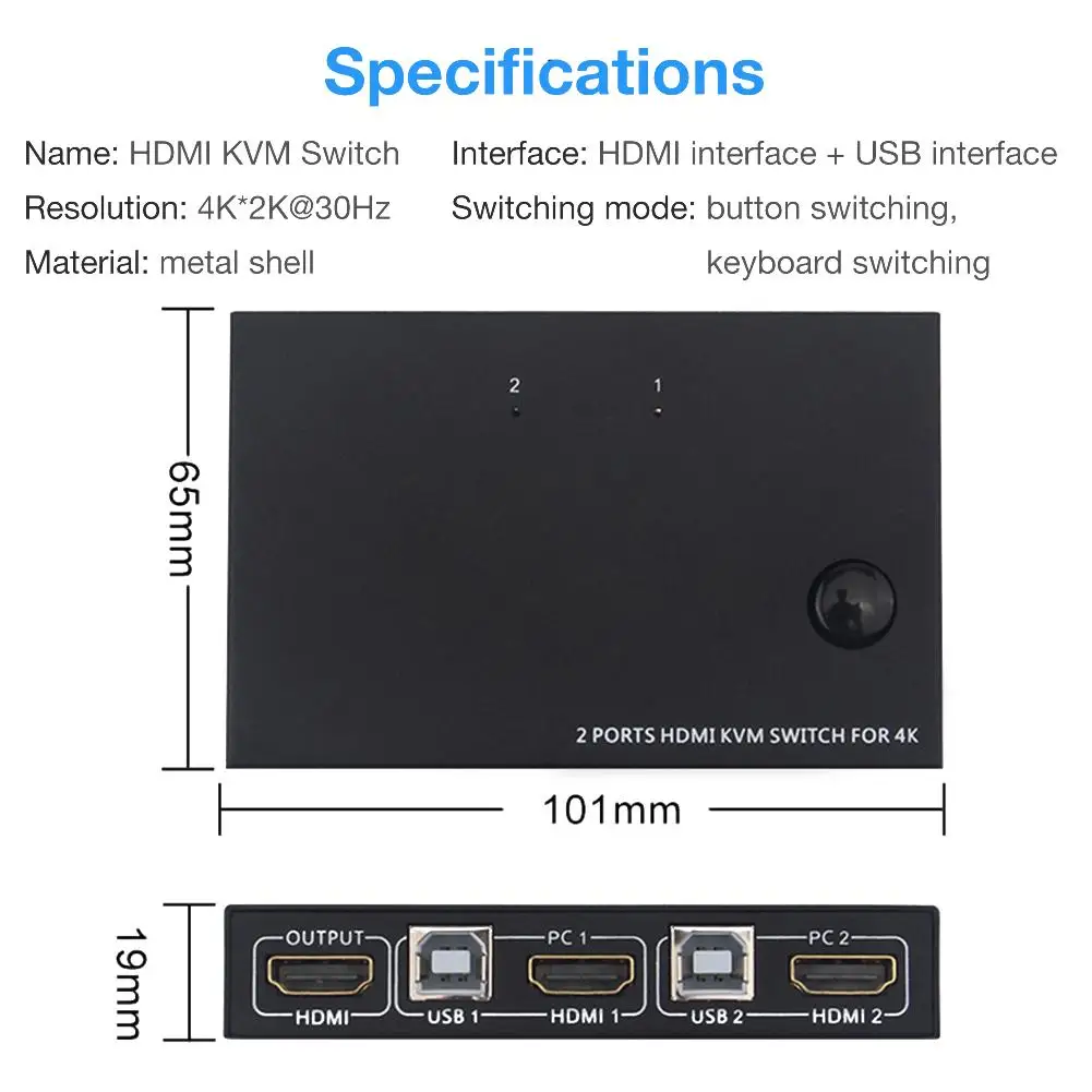 USB HDMI KVM переключатель коробка 2 порта 4 к видео дисплей разветвитель для ПК общий