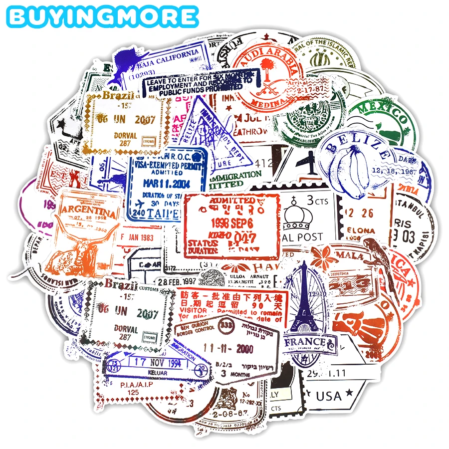 

50 PCS Retro Postmark Stamp Stickers Travel Graffiti Visa Seal Transparent PVC Sticker to DIY Suitcase Laptop Guitar Bicycle Car