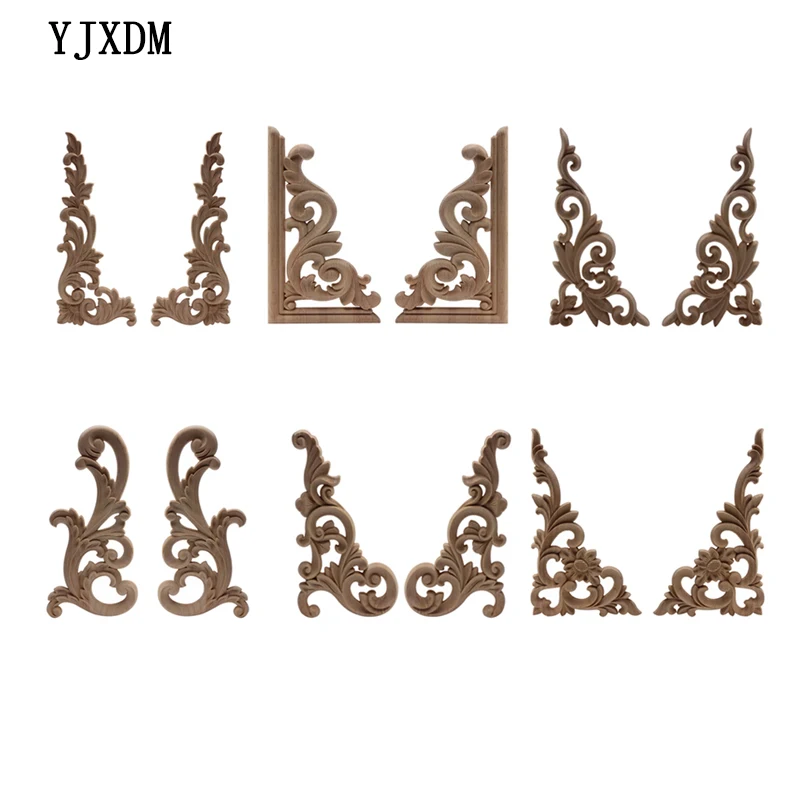 

YJXDM Ornamental Vintage Carved Decor Leaves Wooden Furniture Cabinet Home Decoration Corner Wood Decal Onlay Wood Applique NEW