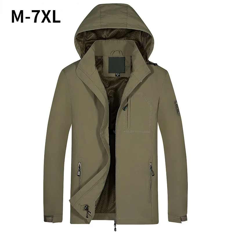 

Мужская повседневная армейская куртка, воздухопроницаемая тонкая уличная куртка с капюшоном в стиле милитари, большие размеры 7XL, на лето