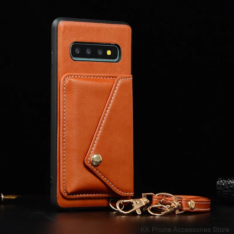 Ретро кожаный чехол с карманом для карт для samsung S9 S10 Plus S10e кошелек через плечо длинный ремешок задняя крышка для samsung Note 9 чехол для телефона