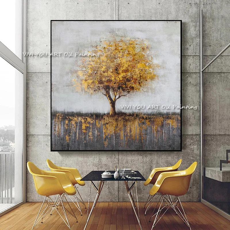 

100% ручная работа абстрактная Современная картина маслом с золотым деревом холст живопись пейзаж картина для украшения гостиной
