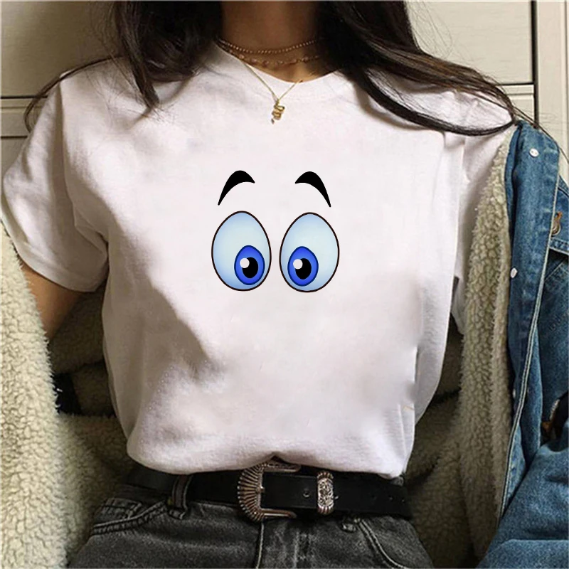 

2021 New Big Eyes T-Shirt T Shirt Summer Tops 90s Girls Fashion Women Harajuku Ulzzang Graphic Tees Woman Clothing