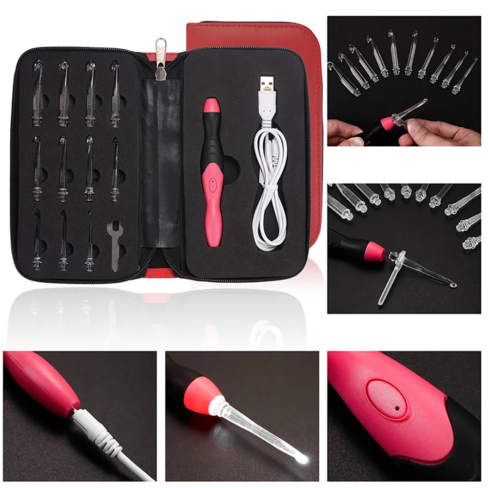 

Lighted Crochet Hooks 11 Size Interchangeable Heads 2.5mm to 8.0mm with Ergonomic Grip Handles Rechargeable Complete Set