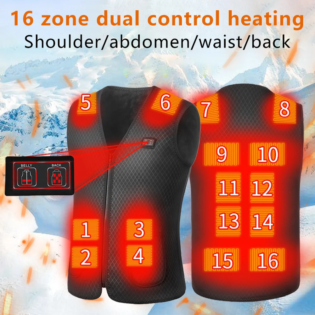 16 Areas Heated Vest USB Infrared Heating Vest Jacket Unisex Winter Electric Heated Vest Outdoor Sports Hiking Oversized M-4XL