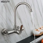 Настенный кухонный смеситель, Поворот на 360 градусов, двойное отверстие, одна ручка, смеситель горячей и холодной воды, кран для балкона, кран для прачечной и бассейна