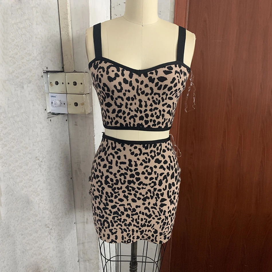 Весна 2020 Новый женский леопардовый бандажный комплект из двух предметов