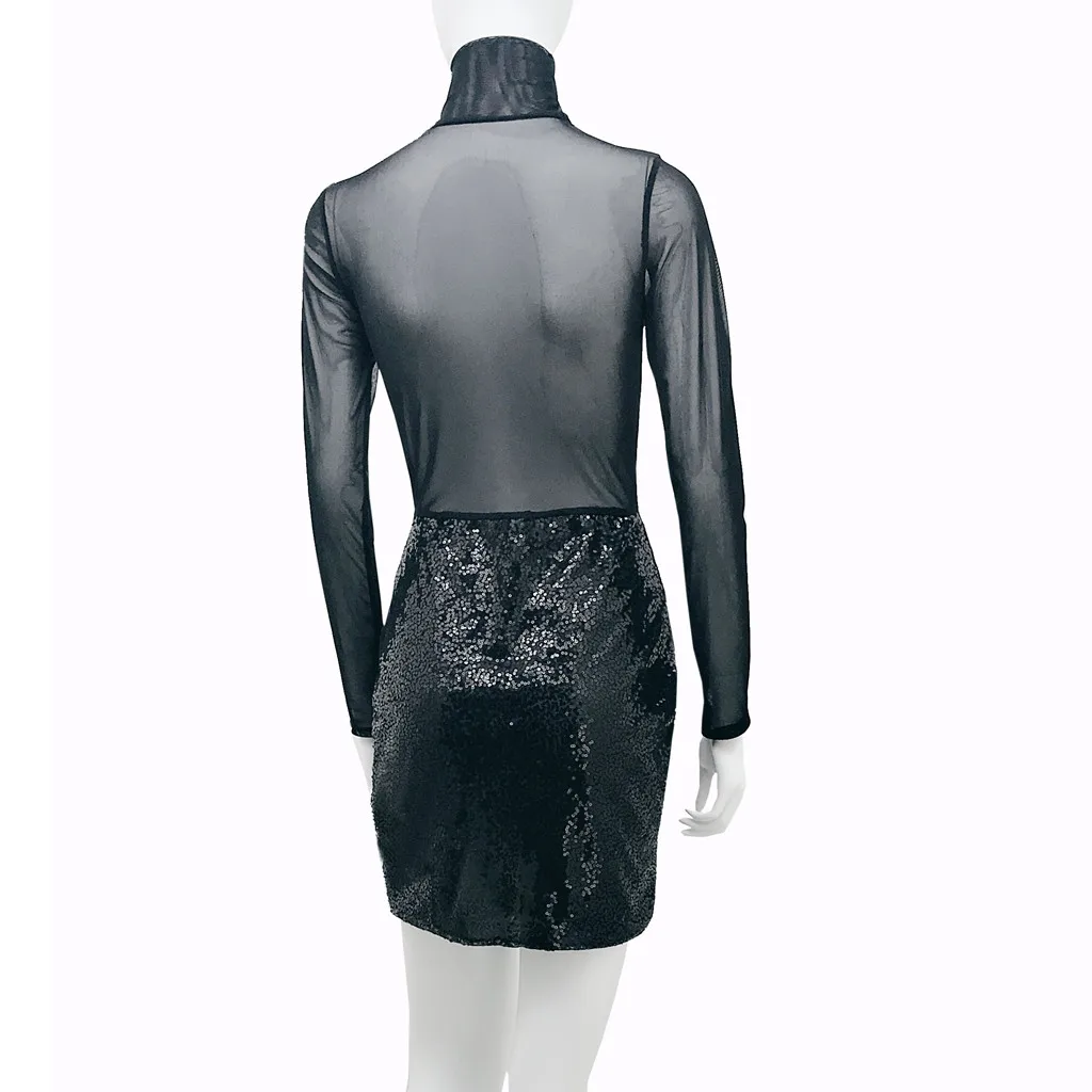 Сексуальное платье с блестками и открытой спиной женское кружевное Прозрачное