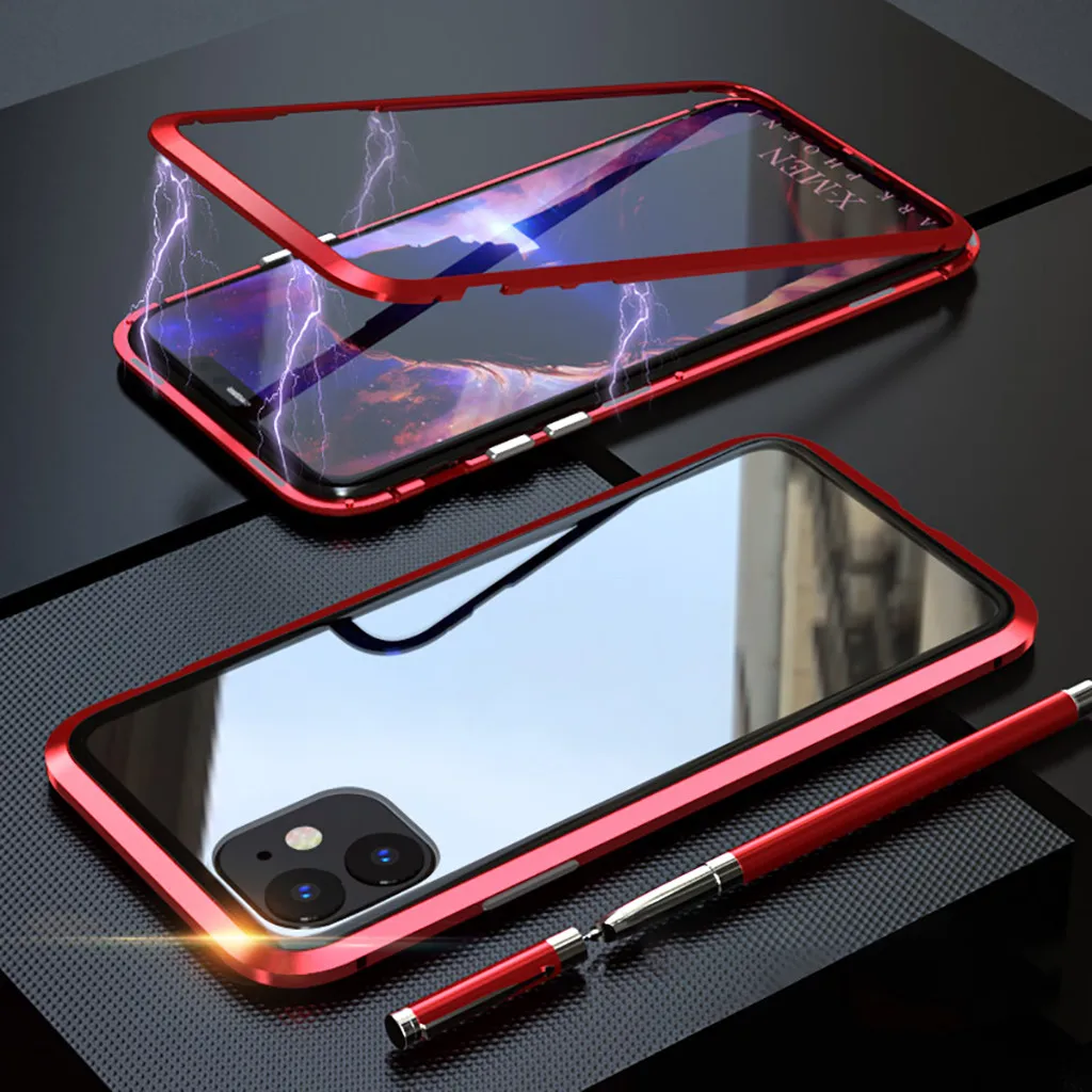 Магнитный металлический бампер односторонний стеклянный чехол для iPhone 11