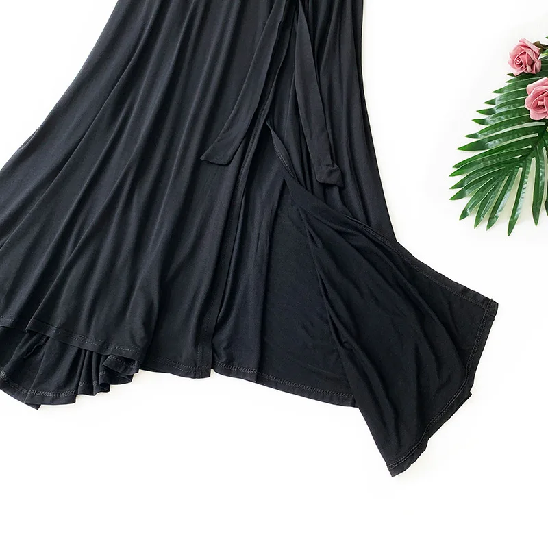

Modal Knitting Long Skirts Elastic Waist Sashes Soft Cotton Jersey Split A-line Ankle Long Skirts