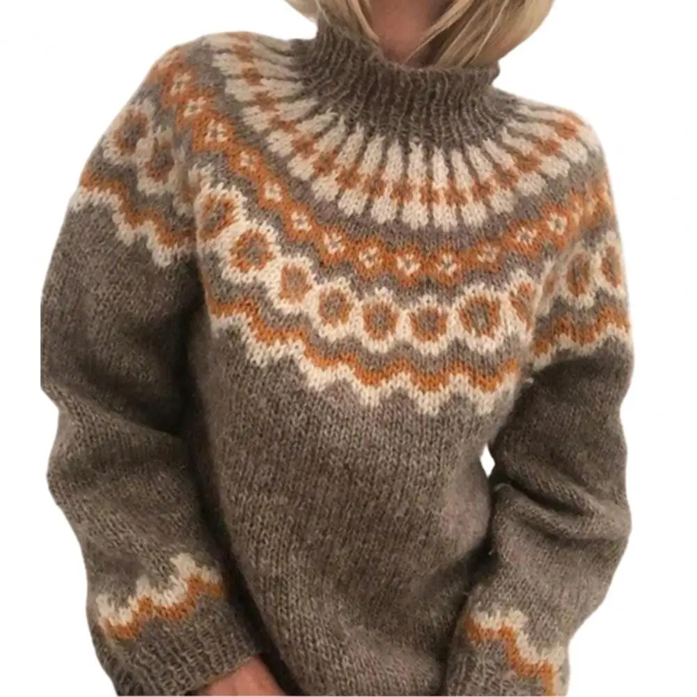 

Vintage Jacquard Weave Sweaters Women Long Sleeve Turtle Neck Sweaters Pullovers Female Knitted Sweater Jumpers kobieta swetry