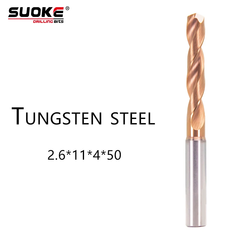 

Спиральное твердосплавное сверло SUOKE 2,6x11x4x50 из вольфрамовой стали