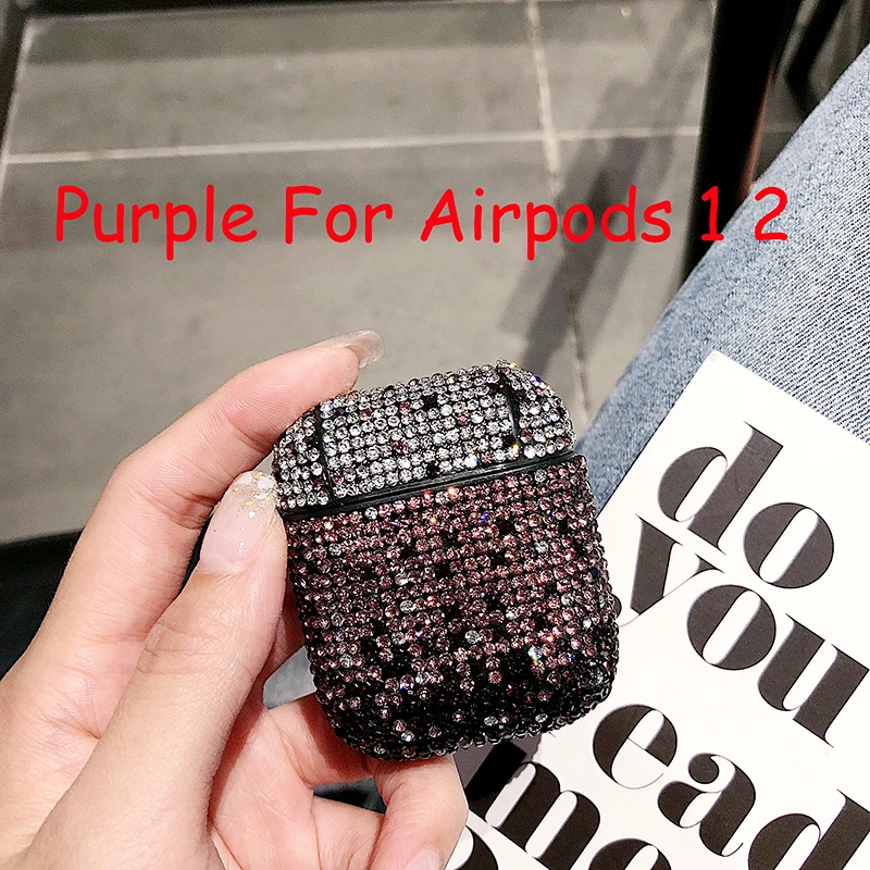 Purple ForAirpods1 2 Блестящие стразы чехол для Airpods Pro Bluetooth беспроводные наушники градиентный Блестящий девчачий чехол для AirPods 2 1 чехол для зарядного устройства - Цвет: Purple ForAirpods1 2