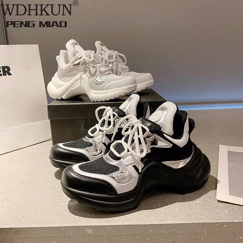 

Женские кроссовки на шнуровке, повседневные спортивные кроссовки на толстой подошве, в Корейском стиле, для осени, 2021