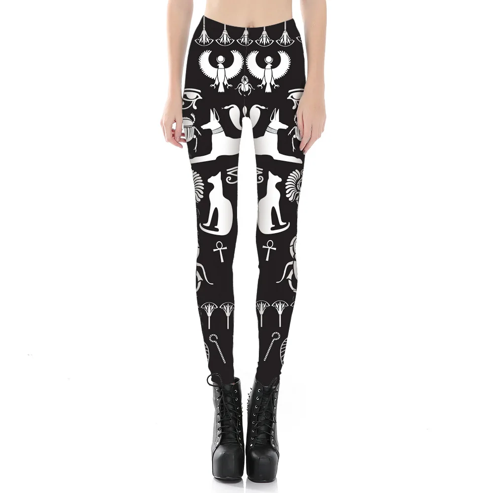 

[You're My Secret] Summer Gothic Ouija Leggings White Small Animal on Black Women Leggins Fashion Sexy Skinny Pants Mid Waist