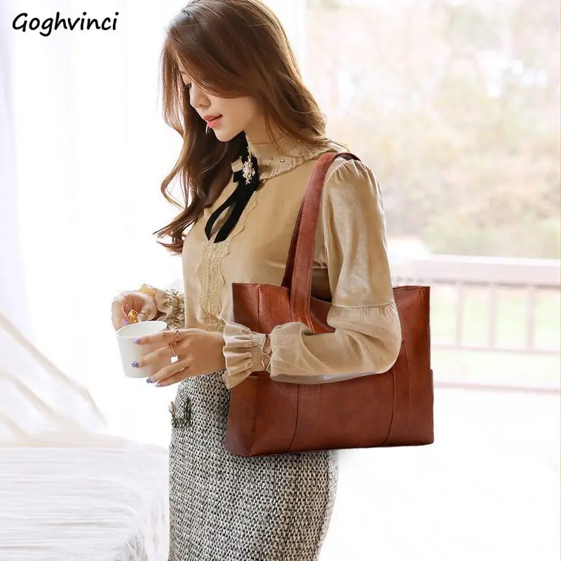 

Shoulder Bags Unisex PU Leather Vintage Big Capacity Casual Totes Simple Classic Retro Stylish Travel Texture All-match Handbags