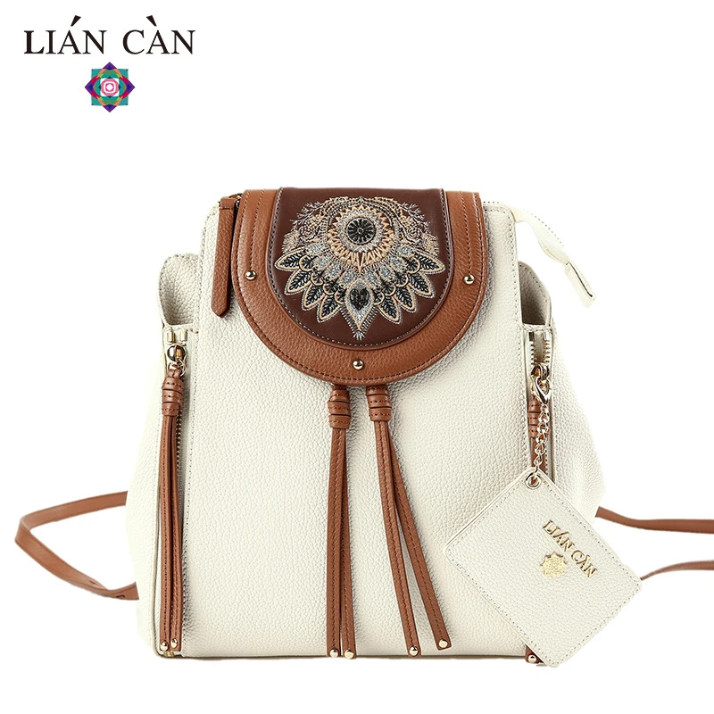 LIAN CAN рюкзак из натуральной кожи Ловец снов рюкзаки с вышивкой Национальный стиль