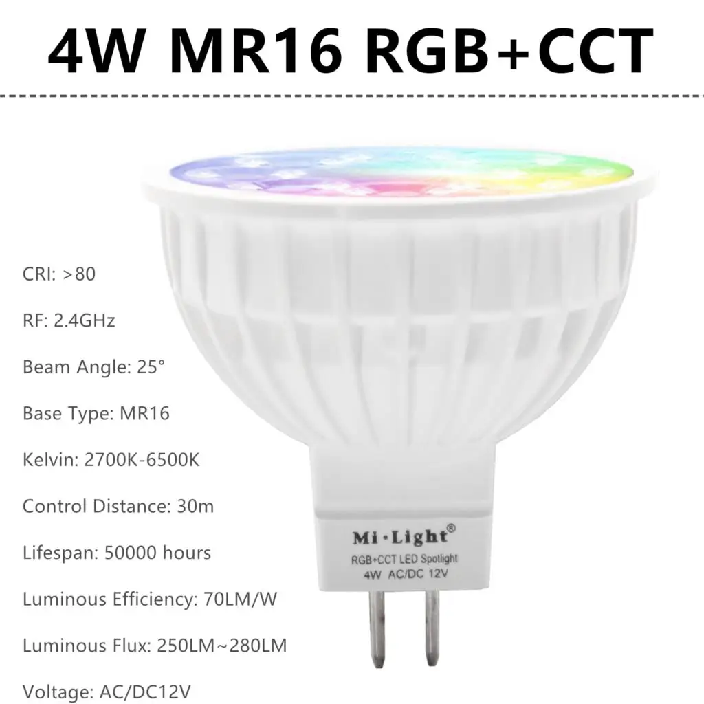 4W MR16 RGB CCT Светодиодный светильник с регулируемой яркостью 4W MR16 12V Mi светильник RGB CCT(2700-6500 K) умный светодиодный светильник+ 2,4G RF пульт дистанционного управления для дома светильник ing - Испускаемый цвет: 4W MR16 RGB CCT