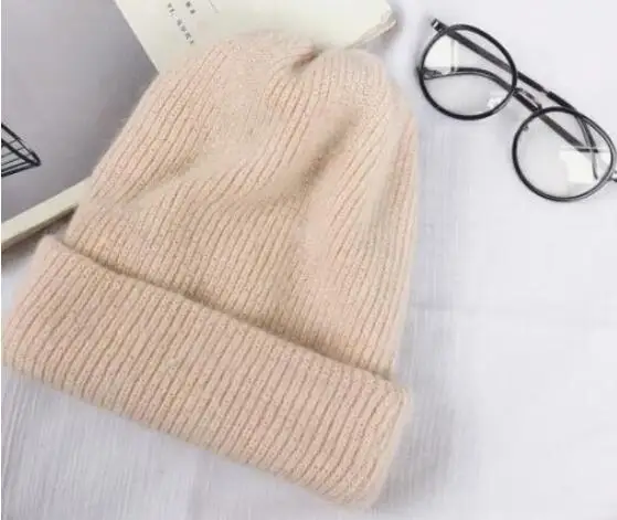 Light pink Осенне-зимние шапки с кроличьим мехом, зимняя шапка, Панама для мальчиков и девочек, модные теплые шапки, повседневные женские однотонные шапки с кроличьим мехом для взрослых - Цвет: Light pink