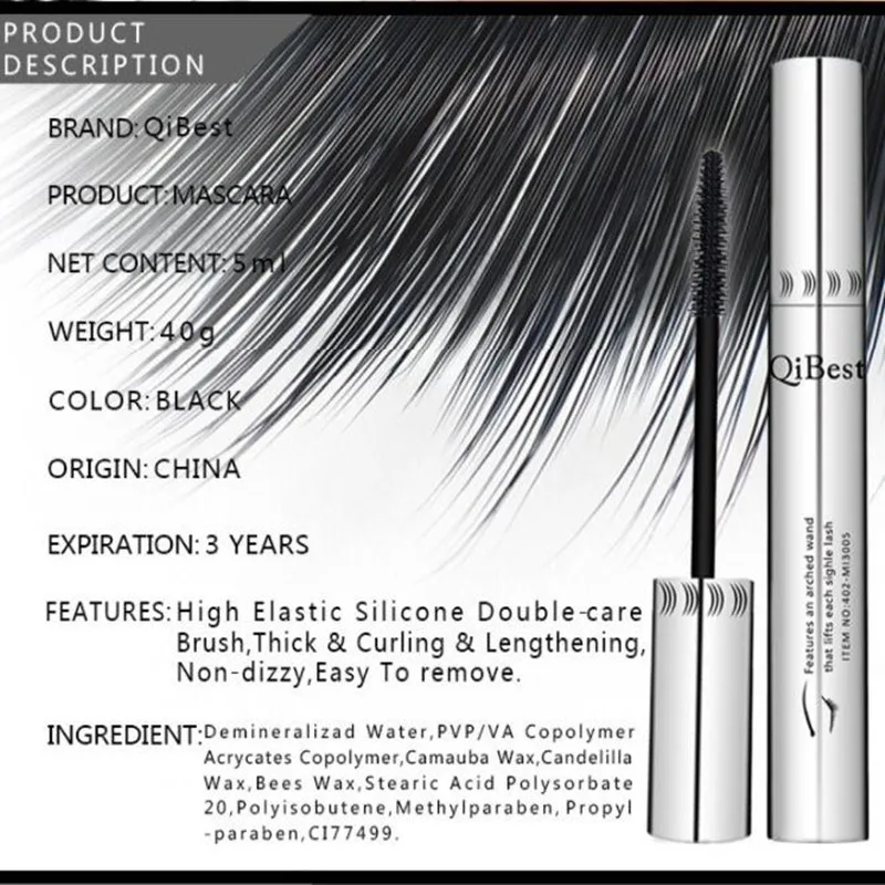Black mascara 4d thick and long eye waterproof silver tube silicone brush professional cosmetics |