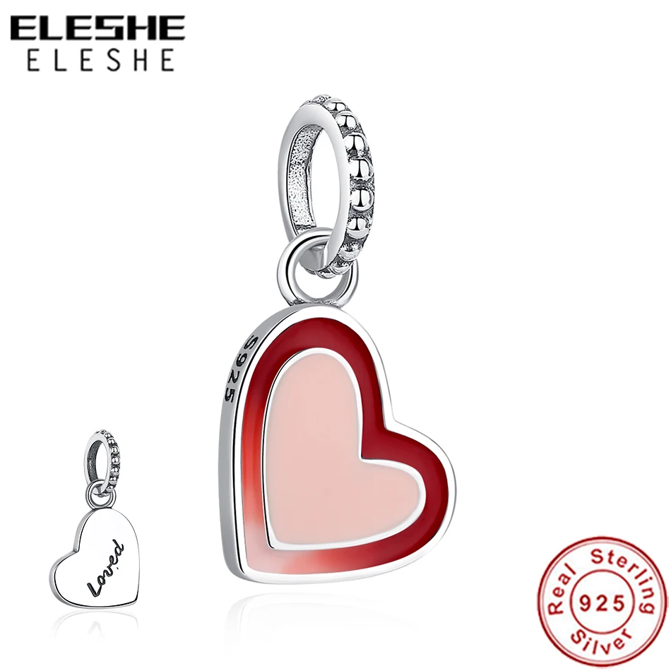 Новые подлинные 925 пробы серебряная подвеска, кулон Forever Love Броши с красной эмалью в виде бусины в форме сердца для оригинальной подвески ювелирный браслет сделай сам