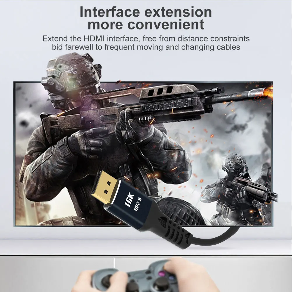 

DisplayPort 2.0 Male To Male Cable 16K 60Hz 10K 60Hz HD DP Braided Cord Adapter for Projector PC TV Monitor