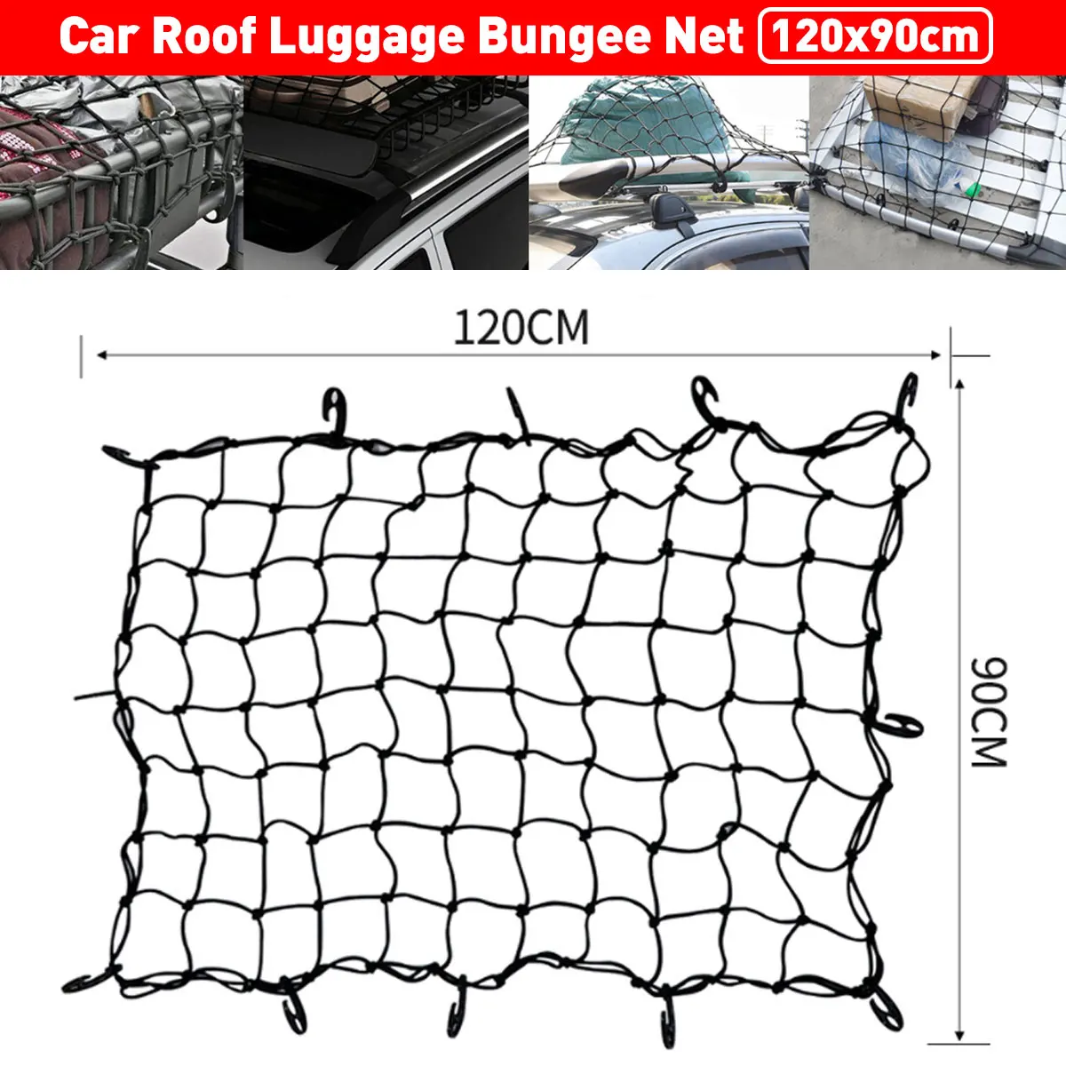 

120x90cm Car SUV Truck Trailer Cargo Car Roof Rack Basket Organizer Net Multipurpose Elastic Mesh Luggage Rope Cover