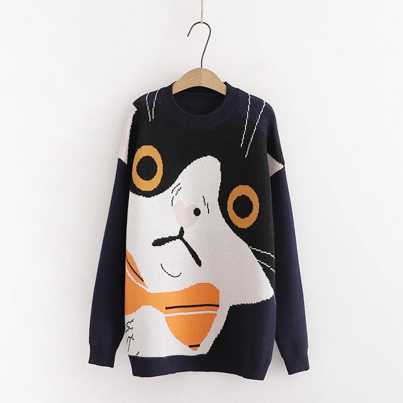 Winter New Women Pullover and Sweaters O-neck Cartoon Pattern Jumpers Loose Style oversized Knitwear Sweater AFC263 | Женская одежда