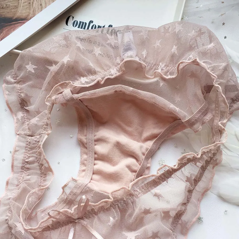 

Transparent Women Cute Sexy Panties Lace Ultra-thin Mesh Briefs Seamless Breathable Underpants Soft Bow Gauze Underwear
