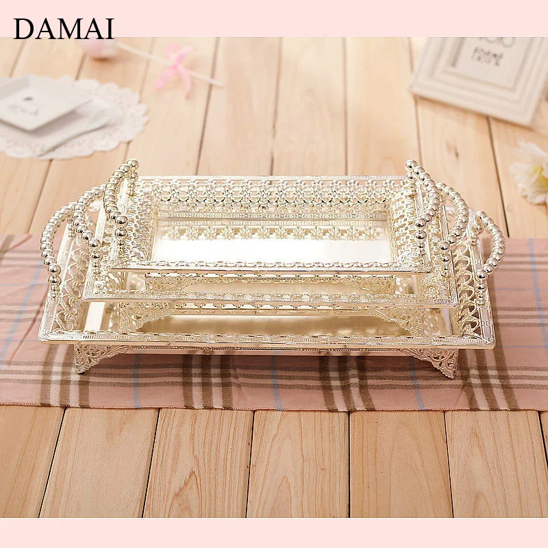 

European Storage Tray Silver Hollow Craft Fruit Plates Cake Dessert Dishes Afternoon Tea Tray Decorative Living Room Decoration