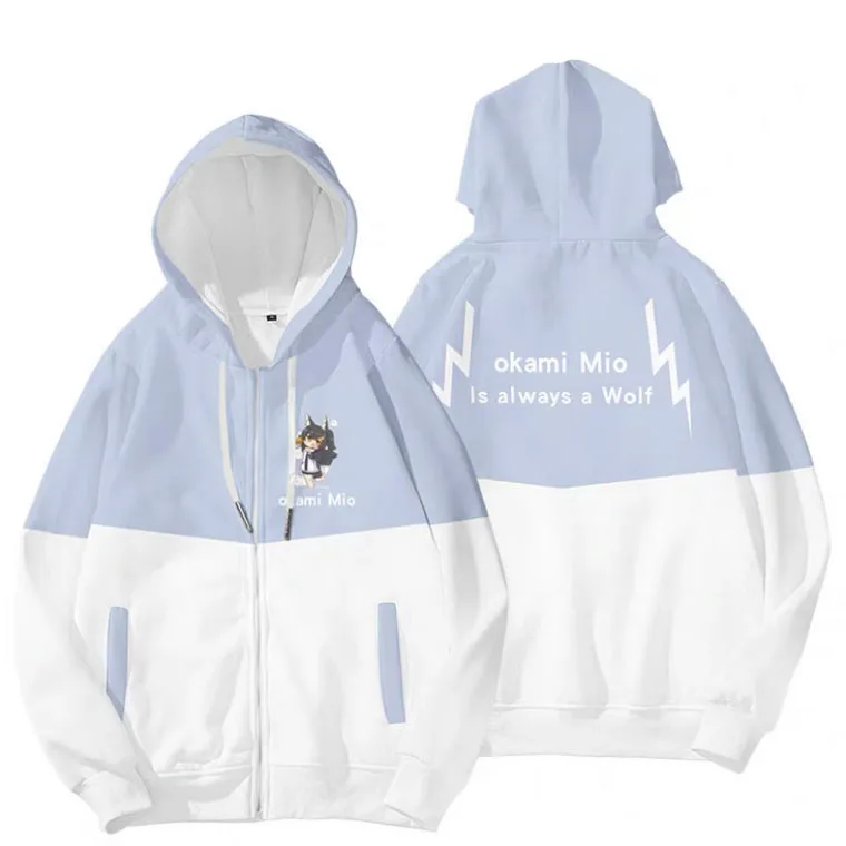 

Adult and child size Zipper Coats 3D Printed VTuber Ookami Mio Hoodie Long Sleeves Pocket Fashion Color Matching Women Jackets