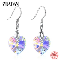 zdadan 925 sterling silver heart crystal long earrings for women fashion jewelry gifts