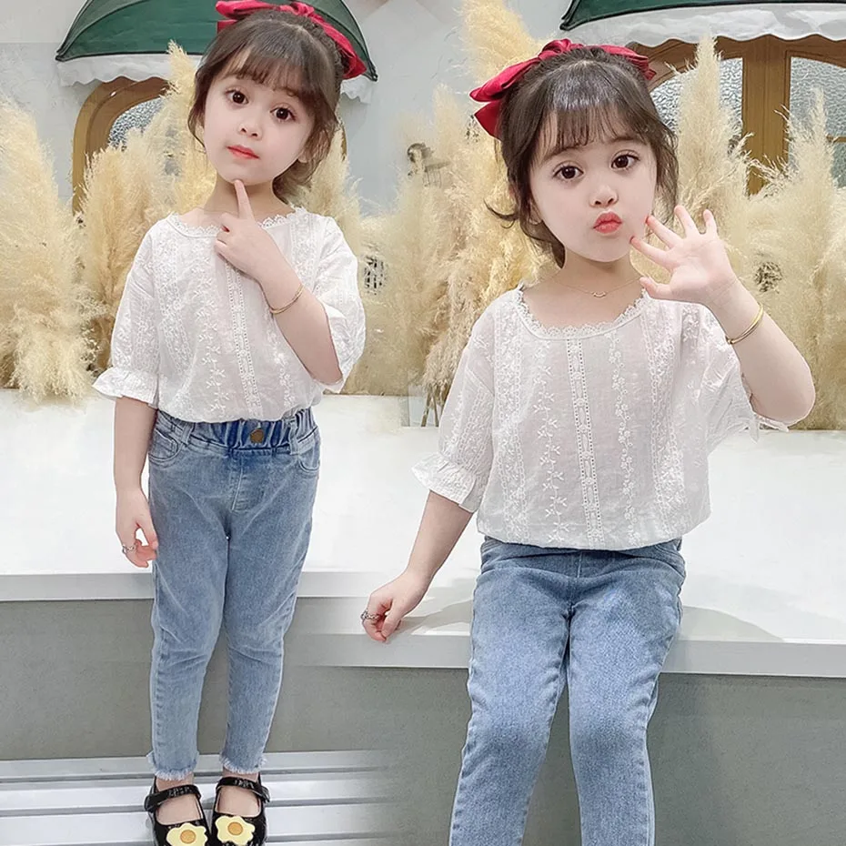 Футболка для маленьких девочек футболка с вышивкой цветочным принтом