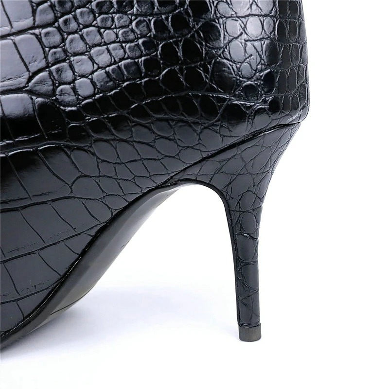 

Winter Blackyellow White Women Shoes Comfortable Crocodile Pattern Faux Leather Ladies Ankle Boots Sexy Pointed Western Boots