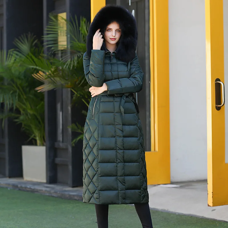 Женский пуховик зима 2019 воротник из лисьего меха высокое качество роскошный с