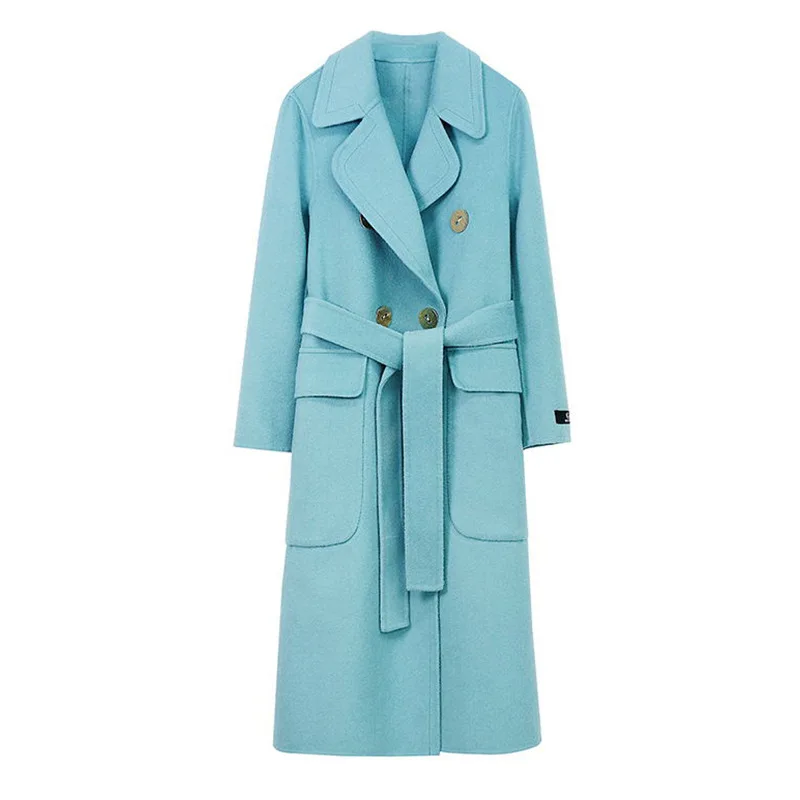 

2021 Autumn and Winter New Reversible Cashmere Coat Women's Style Lace-up Long Korean Style Cashmere Wool Overcoat Coat