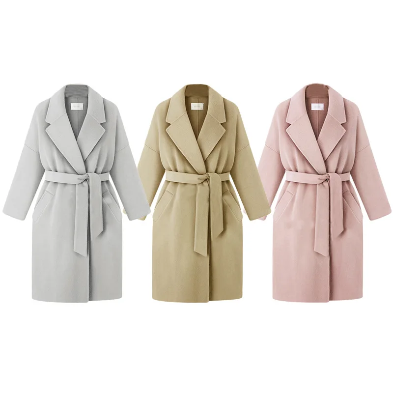 Женское шерстяное пальто длинная свободная куртка большого размера в