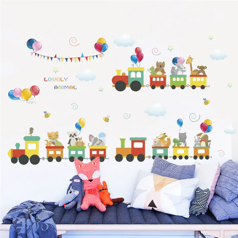 

Cute Animal Driving Train Wall Sticker For Kindergarten Kids Room Home Decor Cartoon Safari Mural Art Diy Pvc Decal